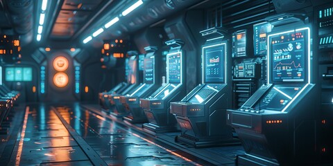 Futuristic Voting A futuristic scene showcasing a hightech voting system with advanced technology and security measures