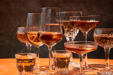 Many glasses of rosé wine