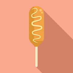 Corn dog on a stick being dipped in mustard, ready to be eaten