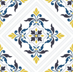 Tile pattern. Ceramic tiles. Vintage tiled. Seamless tile pattern. Modern wallpaper. Colorful background for your design. Floor ornament. Pottery folk print.  Abstract floral endless. Vector