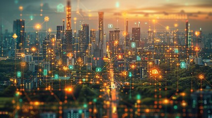 Obraz premium Infographic on the future trends of AI and machine learning, shaping industries and economies. , Minimalism,