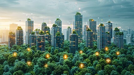 Diagram showing the application of IoT sensors in smart cities for environmental monitoring. , Minimalism,