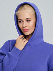 Fototapeta premium Beautiful girl model in casual clothes. Studio shot on a white background. 