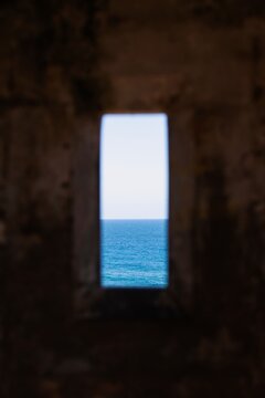 Ocean View Through Historic Window in San Juan