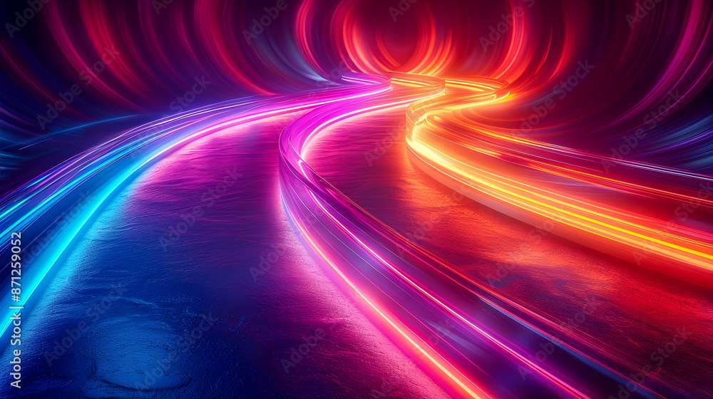 Aufkleber captivating neon light trails in a mysterious dark ambient showcasing a dazzling interplay of vibran
