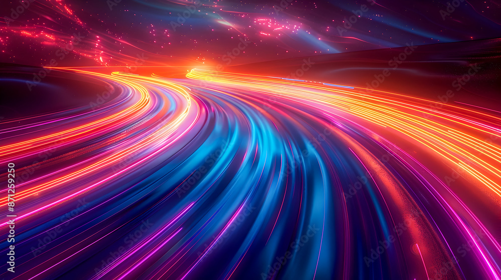 Aufkleber dazzling neon light trails in a mysterious dark backdrop a captivating interplay of color and geomet