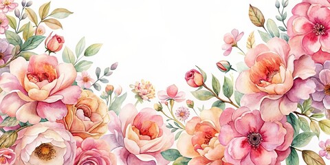 Watercolor painting of pink and peach colored flowers , watercolor, painting, pink, peach, flowers, floral, art, pastel