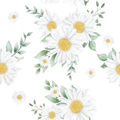 Watercolor flower daisy seamless pattern