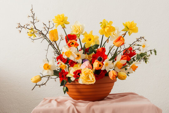 Spring flower arrangement in a vase