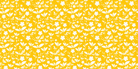 Seamless pattern floral leaf flower decorative creative yellow white color ornamental vintage retro style summer vector texture fabric textile paper print background wallpaper