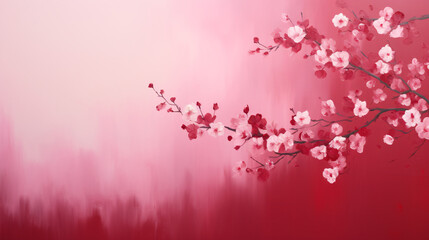Create a minimalist raspberry-red backdrop, blending abstract elements for a vibrant, serene aesthetic.
