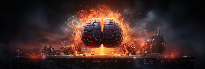Dark background highlighting a thought-provoking merger of brain and technology innovation.