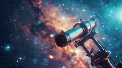 Powerful telescope at the Electron Cloud Observatory, capturing faint traces of distant stars and galaxies, detailed and mesmerizing, deep space