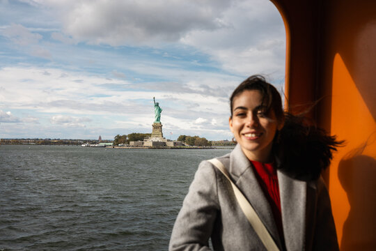 Woman visiting the Statue of Liberty