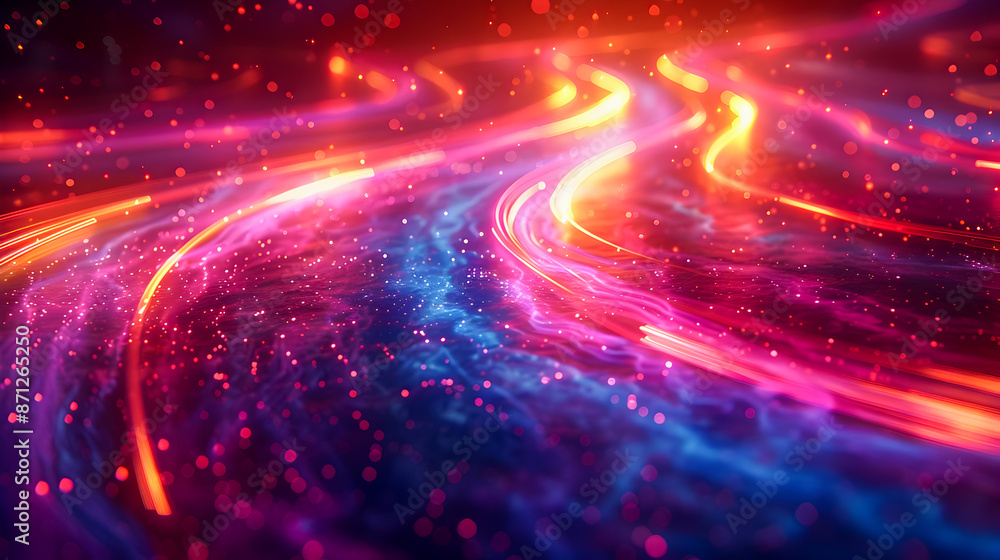 Aufkleber captivating neon light trails pulsating through mysterious cosmic landscapes vibrant curved lines of