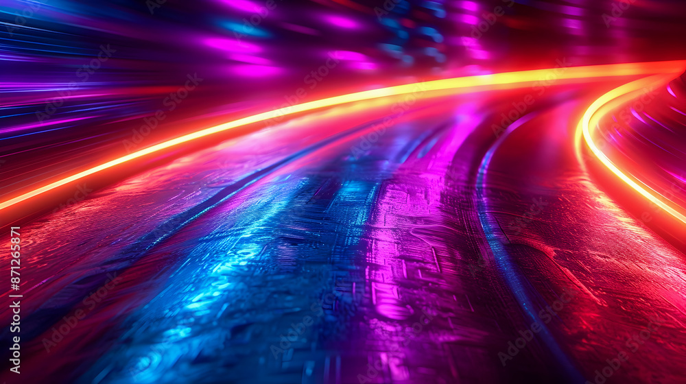 Poster mesmerizing neon light trails in enigmatic dark landscape dazzling abstract digital compositions lum