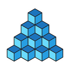 Obraz premium Blue cubes pyramid. Isometric blocks design. Geometric 3D shapes. Vector illustration.