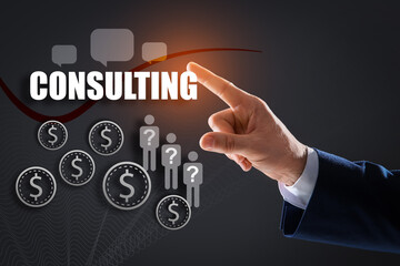 Businessman touching word Consulting on virtual screen, closeup