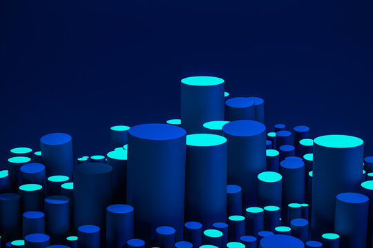 Abstract geometric shapes in blue tones under soft lighting