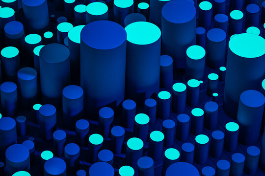 Abstract geometric shapes in blue tones under soft lighting