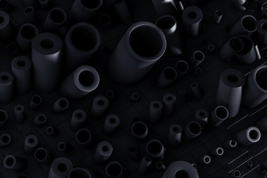 Abstract geometric shapes on black background at night