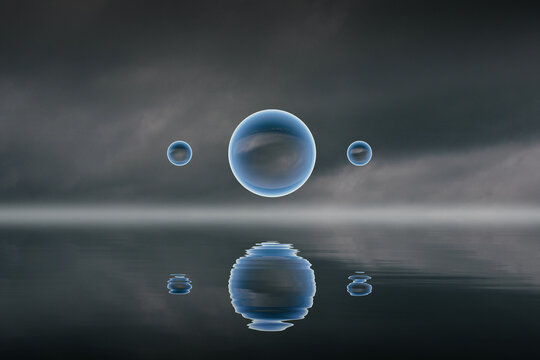Floating spheres on water