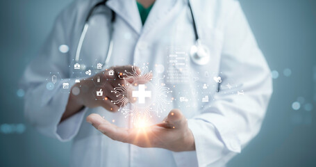 Medical worker with virtual medical revolution and advance of technology Artificial Intelligence,AI...