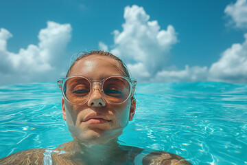 Naklejka premium サングラスをかけた女性 夏のイメージ