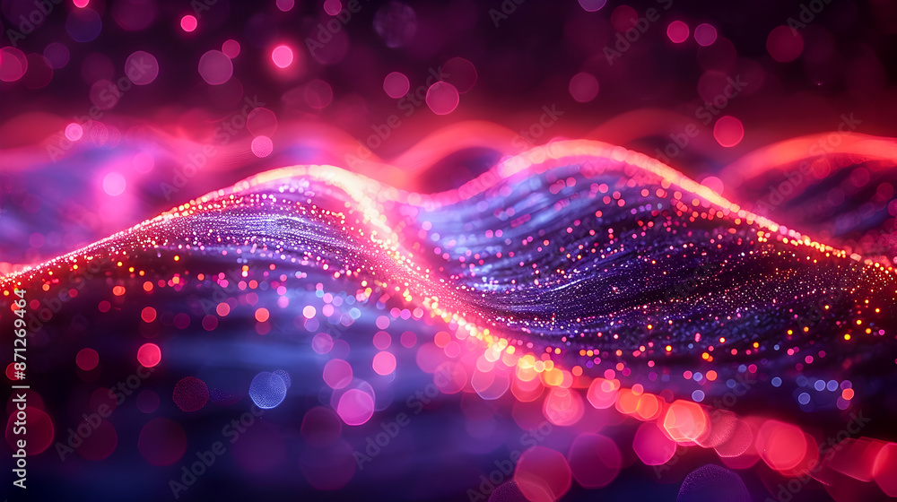 Poster mesmerizing glowing neon like fiber optic lines pulsating with vivid energy in a dark moody and atmo
