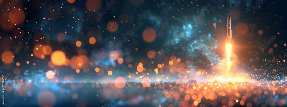 Poster abstract image of a bokeh background with glowing lights in a dark, magical space setting. perfect f