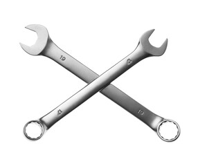 Two ratcheting wrenches isolated on white. Auto mechanic tools