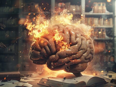 Concept art of a human brain exploding with knowledge and creativity - ai