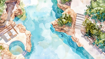 Fototapeta premium An aerial view of a winding river through a lush green landscape.