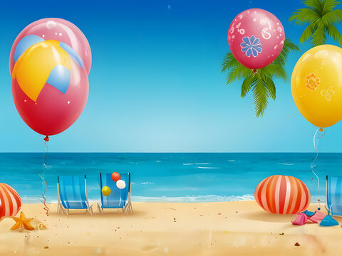 Beach Bash Bliss: Summer Party with Balloons by the Sea