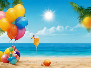 Beach Bash Bliss: Summer Party with Balloons by the Sea