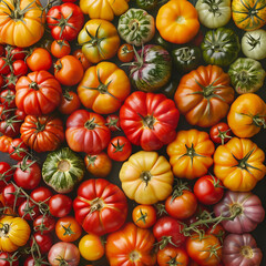 A cluster of ripe, red tomatoes hangs fresh from the vine in a natural setting