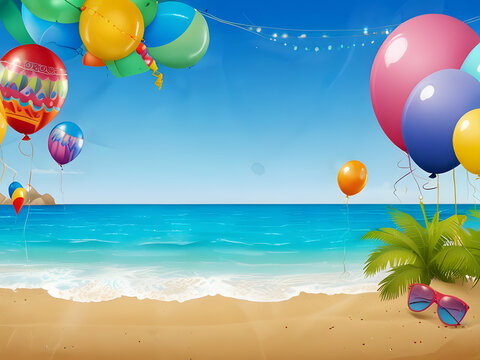 Beach Bash Bliss: Summer Party with Balloons by the Sea