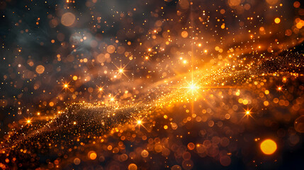 Obraz premium Captivating image of a luminous golden star with flickering energy sparks surrounded by hazy blurred bokeh orbs in a vast mysterious cosmic setting