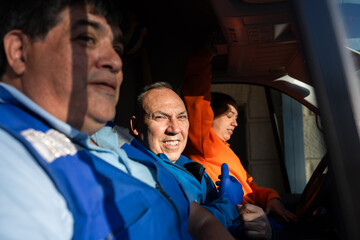 Emergency response team in ambulance