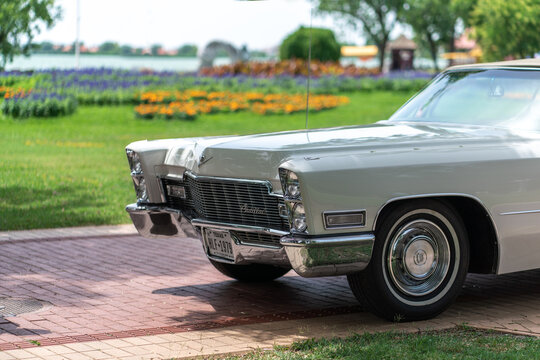The front of the Cadillac De Ville Convertible (third generation 1965&ndash;1970) - 1968 - last year of stacked dual headlights production. Palic, Serbia, 30.06.2024