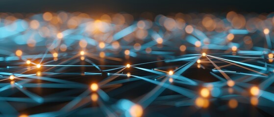 Abstract glowing network with blue and yellow lights.