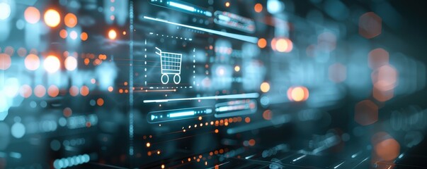 Abstract futuristic digital interface with glowing lights.