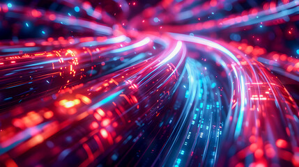 Dramatic cinematic rendering reveals the exposed internal structure of a high speed data cable with luminous wires and circuits pulsing with energy in a futuristic industrial setting  This abstract