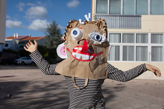 boy in diy monster mask  