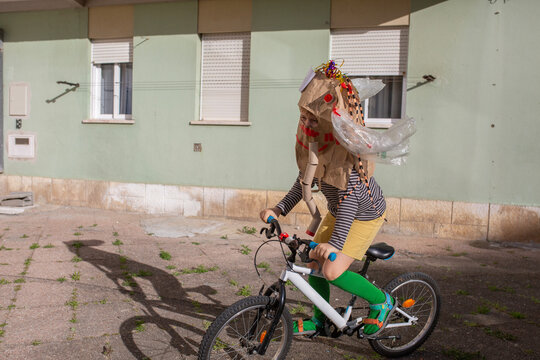 boy in diy monster mask  
