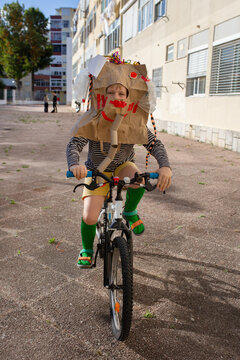 boy in diy monster mask  