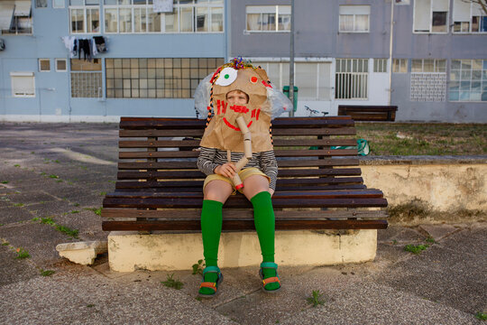 boy in diy monster mask  
