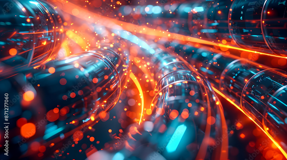 Poster pulsing cables of digital transmission cinematic futuristic rendering with mesmerizing bright circui