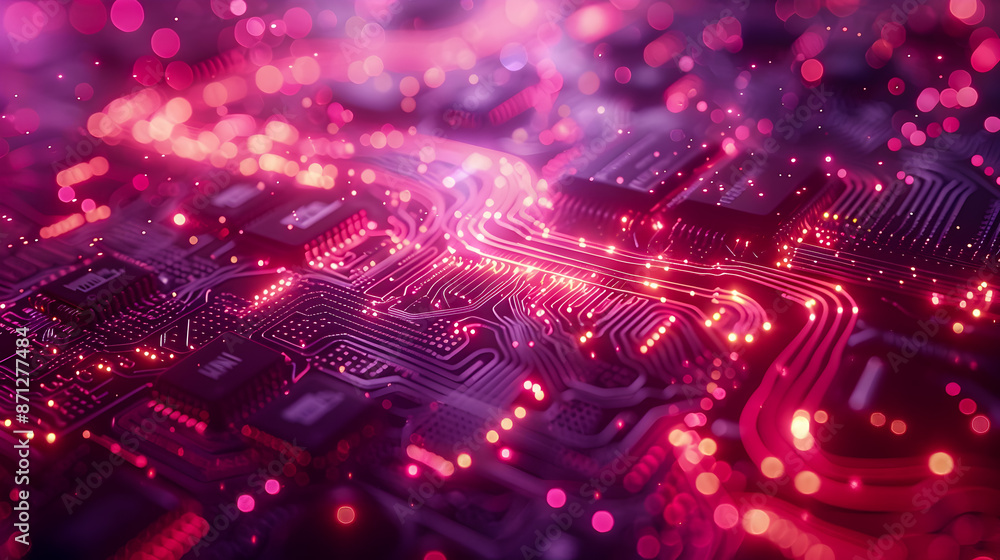 Aufkleber detailed macro view of a shimmering data cable exposed circuitry and microchips pulsing electric cur