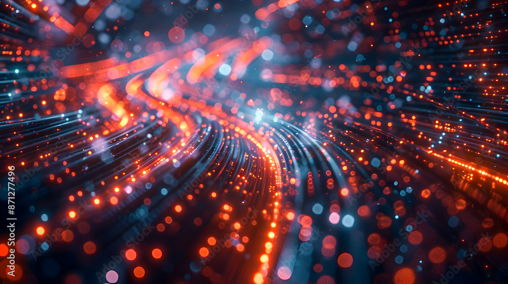 Poster captivating cross section of a fiber optic data line revealing a mesmerizing array of luminous filam